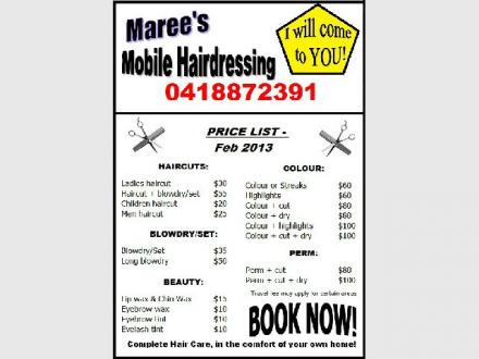 Maree's Mobile Hairdressing Maree's Mobile Hairdressing